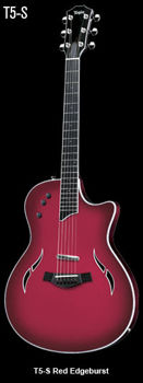 Image de Guitare Electrique et acoustique(hybride) TAYLOR T5-Standard Red Edgeburst Table Epicéa + étui D/