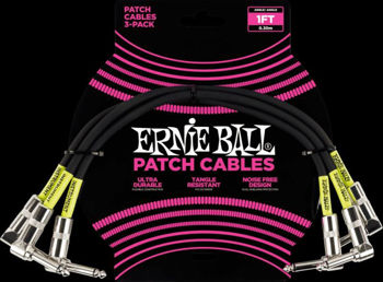 Image de Cable PATCH 0.30m ERNIE BALL Jack Droit / Jack Coudé Noir L'unité
