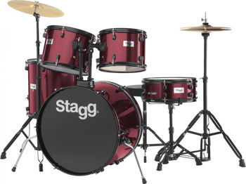 Image de Batterie Acoustique 22" STAGG 5 fûts + hardware & cymbales Bordeaux