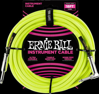 Image de Cable Instrument 05.49M ERNIE BALL JK DR / JK COUDE Gaine Tissée Jaune Fluo